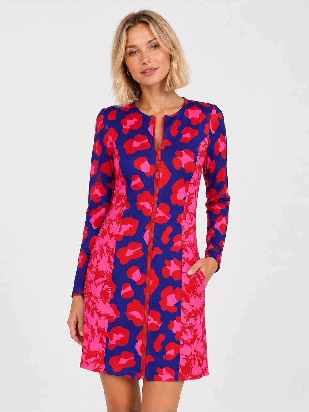 Hayley Elsaesser Leopard Print Zip Front Dress Bold Color Size Small